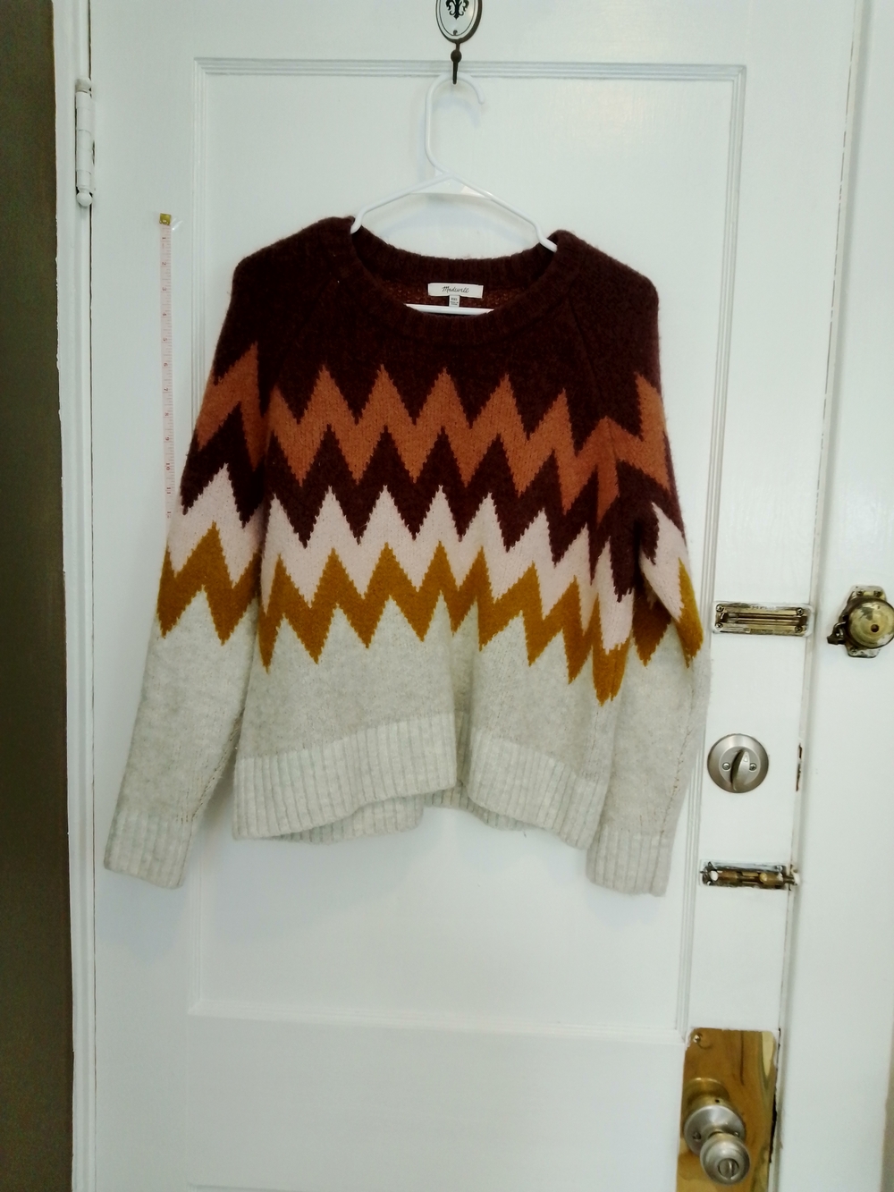 Madewell Cream, Brown & Mustard Zigzag Crewneck Sweater